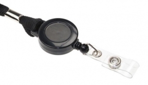 32mm circular plastic with integrated loop for permanently attaching to a lanyard